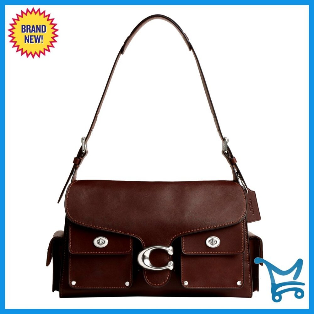 Leather Shoulder Bag with Detachable Strap, Turnlock Pockets, Protective Feet